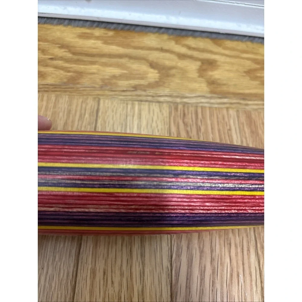 Tom Foster SIGNED Hand Turned Tapered Multicolor Carved Wood Rolling Pin 15.75x2
